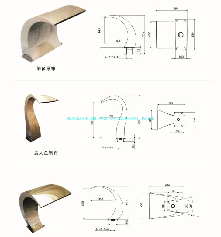 Artificial Garden Swimming Pool Fountain Nozzle Customize Stainless Steel Waterfall