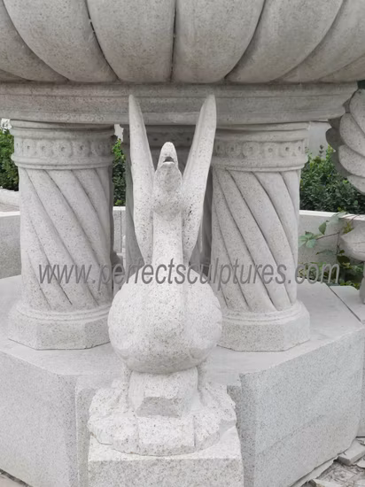 Fuente de agua de granito de mármol de piedra de jardín con escultura de animales de cisne de columna tallada (SY-F357)