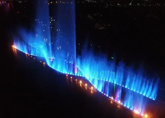 Fuente de agua de baile flotante con iluminación RGB de gran tamaño exterior con láser y fuego