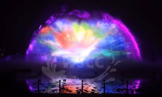 Fuente de espectáculo de agua grande de baile musical, hermoso espectáculo al aire libre con LED y lares y fuego