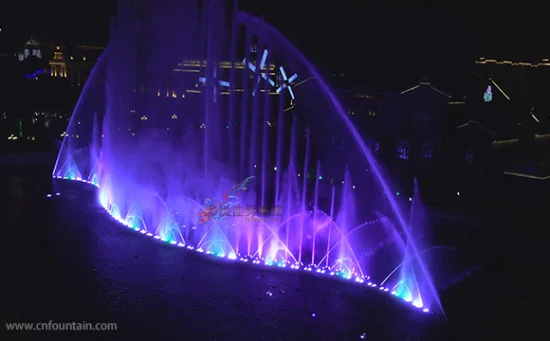 Proveedor de fuentes Jardín de piedra al aire libre Piscina grande Música de agua danzante Moldes Fuentes con luces RGB